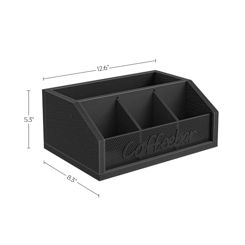 YATINEY Coffee Bar Organizer, Wooden Coffee Pod Organizer for Countertop, Versatile Pod Holder with Dividers, Holds Syrup, Cups, Tea Bags, Easy Assembly, Black KH11BB - color: Black