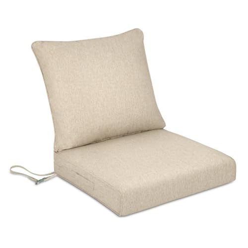 BPS 24 x 24 Inch Outdoor Chair Cushion Set, Fade-Resistant and Water-Resistant Solution-Dyed Polyester Fabric Patio Deep Seat Cushion with Removable Cover and Straps for Outdoor/Indoor Use - color: Light Coffee, size: 24''W x 24''D