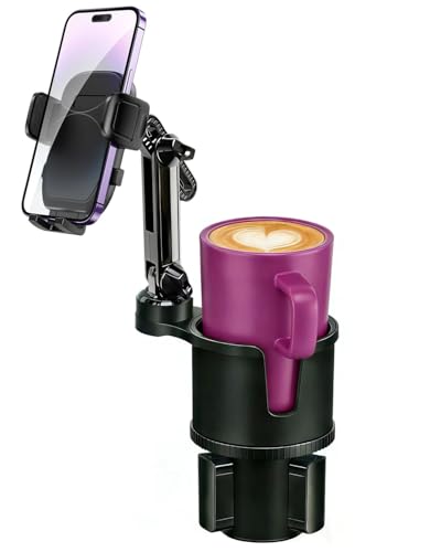 Cup Phone Holder for Car [2 in 1 Upgraded] Universal Car Cup Holder Phone Mount Long Adjustable & Rotatable Arm, Sturdy No-Shake Design, Fit with iPhone 4-7 inches Smartphones & Big Bottle - color: Natural