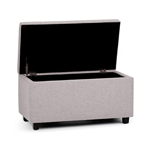 SIMPLIHOME Cosmopolitan Storage Ottoman - 34 inch Wide Upholstered Linen Look Fabric Rectangle Storage Ottoman Bench in Cloud Grey, Transitional Tufted Ottoman for Living Room with Lift-Up Lid - color: Cloud Grey