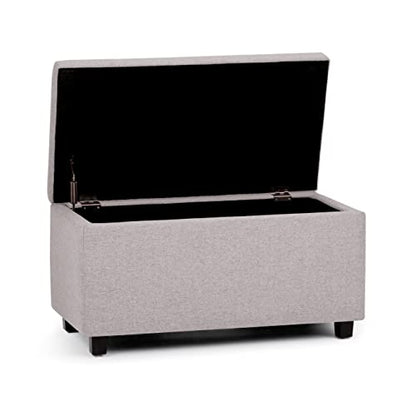 SIMPLIHOME Cosmopolitan Storage Ottoman - 34 inch Wide Upholstered Linen Look Fabric Rectangle Storage Ottoman Bench in Cloud Grey, Transitional Tufted Ottoman for Living Room with Lift-Up Lid - color: Cloud Grey