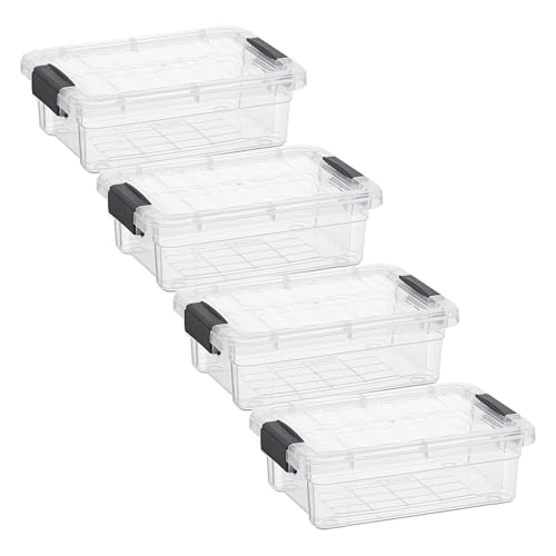 Superio Clear Storage Boxes with Lids, 1.27 Quart Plastic Container Bins for Organizing, Stackable Crates, BPA Free, Non Toxic, Odor Free, Organizers for Home, Office and Dorm, 4 Pack - size: 1.27 Qt, style: 4 Pack