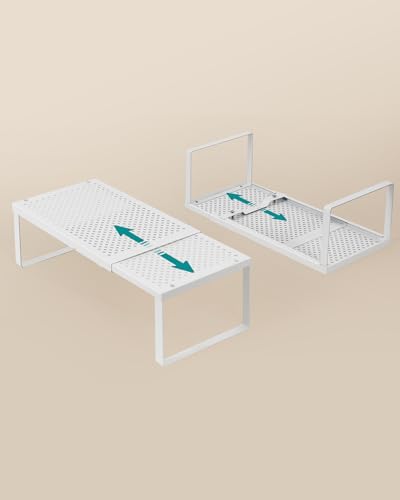 SONGMICS Spice Racks, Set of 4 Expandable Kitchen Countertop Shelves, Small Cupboard Organizers, Metal, Space-Saving Tabletop Shelves, Matte White UKCS404WC01 - color: Matte White, size: Set of 4