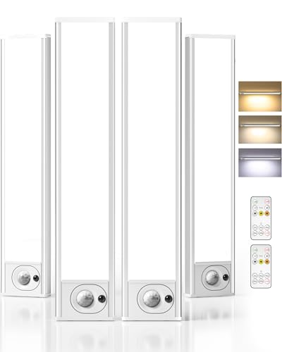 4Pack 7.8inch Under Cabinet Lighting, Rechargeable Motion Sensor Light Wireless Indoor, Dimmable 3 Color Temps Closet Lights with Remote, Under Counter Lights for Kitchen, Stairs, Bookshelf - size: 8inch