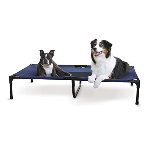 K&H Outdoor Elevated Dog Bed - Cooling Raised Dog Bed for Large & Extra-Large Pets, Breathable Mesh Center Hammock Design, Indoor/Outdoor Washable Cover, Portable Metal Frame, Blue, XL 50x32in - color: Blue/Black Mesh, size: X-Large 50"L x 32"W