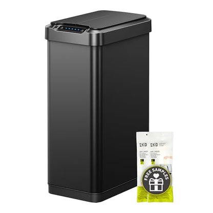 EKO Phantom-T 13.2 Gallon/ 50L Automatic Sensor Kitchen Trash Can, Slim Stainless Steel Touchless Garbage Bin with Soft-Close Dual Wing Lid for Home & Office, Matte Black - size: Phantom 50L - Matte Black
