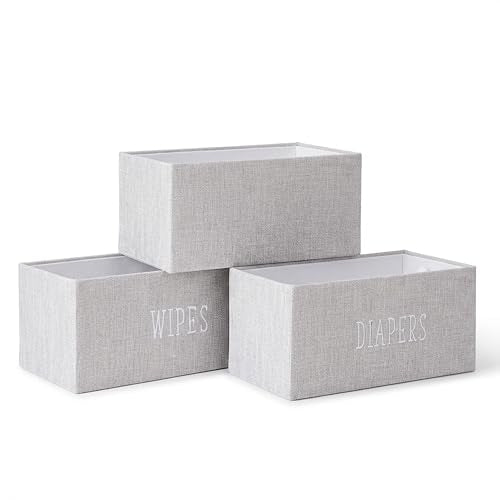 RGI Home Decorative Storage Bins, Set of 3 Rectangular Greyboard Organizer Baskets for Nursery or Child's Room, Durable and Stylish, Each 12" L x 7" W x 5.5" H, Ideal for Toys and Essentials, Gray - style: 3-Pack Grey Nursery