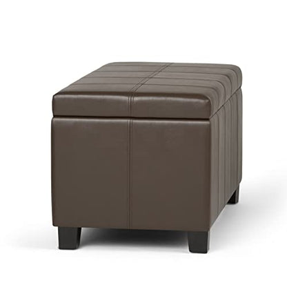 SIMPLIHOME Dover Storage Ottoman Bench - 36 inch Wide Upholstered Vegan Leather Rectangular Lift-Top Ottoman in Chocolate Brown, Contemporary Bench for Living Room with Safety Hinges - color: Chocolate Brown