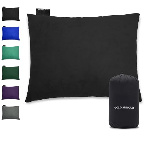 Gold Armour Camping Pillow - Backpacking and Travel Pillow for Sleeping and Traveling - Compressible Memory Foam Travel Pillow - Essential Camping Accessories Gear (Medium 14x18in, Black) - color: Black, size: Medium (Pack of 1)