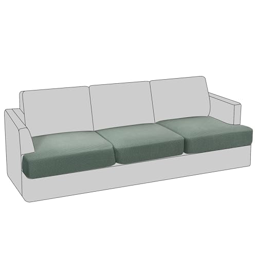 PrinceDeco Stretch T Cushion Sofa Slipcovers 3 Piece Sofa Couch Cover for 3 Cushion Sofa Seat Cover with Elastic Bottom Pets Friendly Jacquard Small Checked,Cyan - color: Sage, size: 3 Cushion Sofa