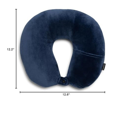 Brookstone Microbead Neck Pillow - Super Soft Cozy Lightweight Plush Travel Pillow with Phone or Headphone Pocket, Blue - color: Blue