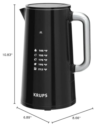KRUPS Smart Temp Electric Kettle: 1.7L Capacity, 5 Precise Temperature Settings, Digital Display, Cool-Touch Exterior, Cordless Design for Tea and Coffee Lovers - style: Digital Kettle