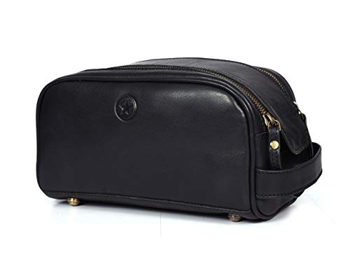 Leather Toiletry Travel Pouch Leather Waterproof Dopp Kit By Aaron Leather Goods - color: Carob