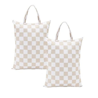 Ohocut Checkered 2 Pcs Large Travel Laundry Bags for Dirty Clothes, Aesthetic Trendy Waterproof Washable Laundry Bag with Handle for Travel, Gym, Swimming Pool, Beige - color: Beige