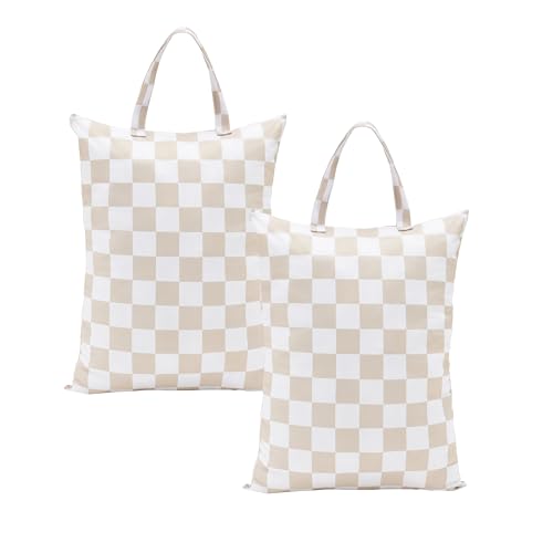 Ohocut Checkered 2 Pcs Large Travel Laundry Bags for Dirty Clothes, Aesthetic Trendy Waterproof Washable Laundry Bag with Handle for Travel, Gym, Swimming Pool, Beige - color: Beige