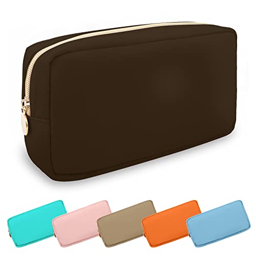 UIXIZQ Small Makeup Pouch for Purse, Nylon Travel Toiletry Storage Pouch Cute Preppy Cosmetic Bag for Women Girls, Waterproof Makeup Organizer Skincare Bag Purse with Zipper (Small-Chocolate) - color: Chocolate, size: Small