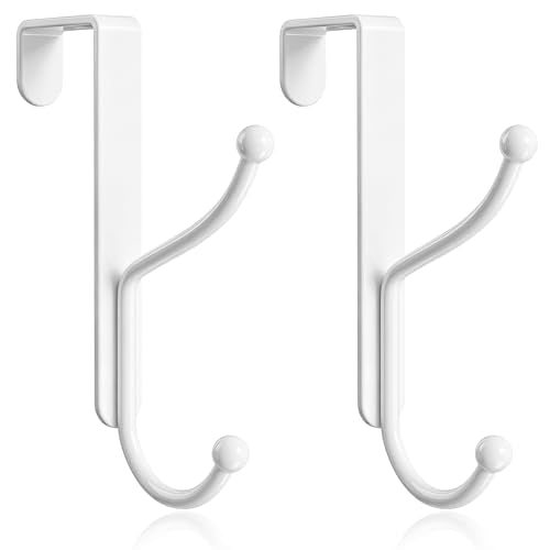 niffgaff Over Door Hook 2-Pack, Heavy Duty Door Hanger, Fits Interior Doors 1.4 Inches Thick, Organize Coats, Hats, Towels, and Bags for Entryways, Bathrooms, Bedrooms, and Kitchens, White - color: White, size: 2 Pack-4 Hooks