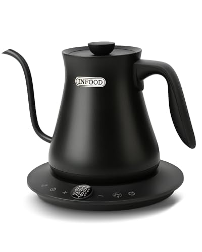 INFOOD 0.8L Gooseneck Electric Kettle, Precise Temperature Control for Pour Over Coffee & Tea, 1200W Fast Boiling Water, Auto Shut Off, Scheduling, Stainless Steel, Black - color: Black