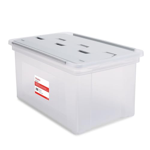 STAPLES Hanging File Folder Box, Storage Bin Organizer, Wing Lid, Letter Size Documents, Gray/Clear - color: Clear, size: 1 Pack, style: Box (Wing Lid)