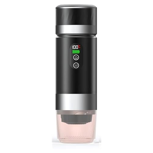 Portable Coffee Maker KF-JN-03 with Digital Display & 20 BAR Pressure – Hot & Cold Brew, Compatible with Coffee Grounds and Capsules, Compact Single-Serve Design with Transparent Cup & 60ml Tank - color: Black