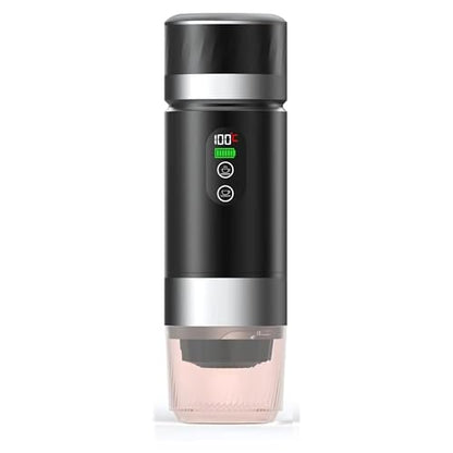 Portable Coffee Maker KF-JN-03 with Digital Display & 20 BAR Pressure – Hot & Cold Brew, Compatible with Coffee Grounds and Capsules, Compact Single-Serve Design with Transparent Cup & 60ml Tank - color: Black
