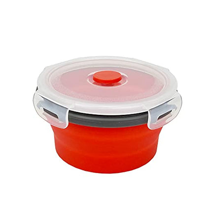 CCyanzi 3piece Round Collapsible Bowl with Lids, Silicone Food Storage Containers, Microwave & Freezer Safe, Space Saving for Kitchen Cabinet and Camping Backpack,(Red Gray) - color: red with gray
