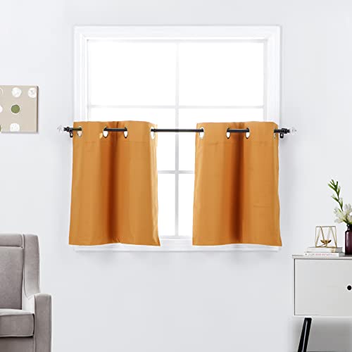 Diamond Home Linens 2 Short Panels 100% Blackout Window Treatments Tier Curtains 24 inch Length with Grommets for Kitchen Decor, Basement, Bathroom or Any Small Window, Orange - color: Orange, size: 27"W x 24"L (Pack of 2)