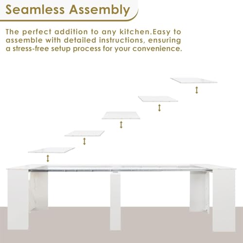 Extendable Dining Table, Transformer Console Table for 1-12 People, Folding Space Saving Dining Room Table for Homes, Apartments, Marble White - color: A4 Marble White