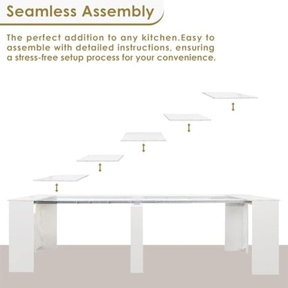 Extendable Dining Table, Transformer Console Table for 1-12 People, Folding Space Saving Dining Room Table for Homes, Apartments, Marble White - color: A4 Marble White