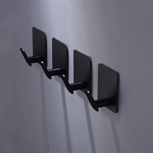 DELITON Black Towel Hook 6 Pack, Stainless Steel Stick on Wall Hooks for Hanging Coat Robe Hat, Self Adhesive Hooks, Heavy Duty, No Damage - color: Black-A-6