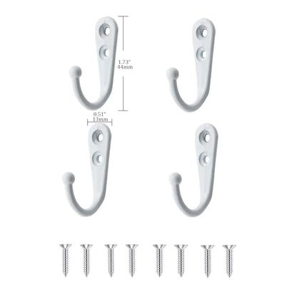4 Pcs Wall Mounted Hooks for Bedroom,Bathroom,Kitchen,and Cabinet Hangers (with 8 Screws)-White - color: White