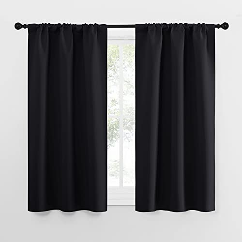 NICETOWN Black Out Curtain Panels for Kitchen - Energy Smart Decoration Thermal Insulating Blackout Drapes/Draperies for Small Window (2 Panels, 29 inches Wide by 50 inches Long) - color: Black, size: 29"W x 50"L (Pack of 2)