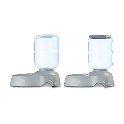 Amazon Basics Large Capacity Automatic Pet Water Dispenser and Gravity Feeder Set, Easy to Clean, 456.6fl.oz Food, 382.1fl.oz Water, Pack of 2 - size: Large, style: Waterer + Feeder