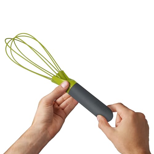 Joseph Joseph Twist Whisk 2-In-1 Collapsible Balloon and Flat Whisk Silicone Coated Steel Wire, Gray/Green - color: Gray/Green