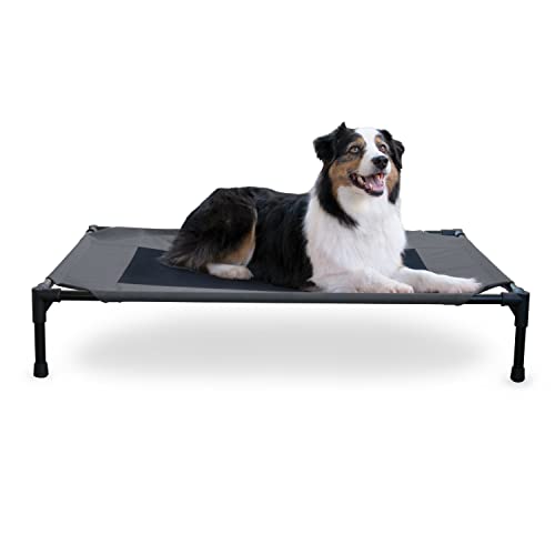 K&H Outdoor Elevated Dog Bed - Cooling Raised Dog Bed for Medium & Large Pets, Breathable Mesh Center Hammock Design, Indoor/Outdoor Washable Cover, Portable Metal Frame, Charcoal, Large 42x30in - color: Charcoal/Black Mesh, size: Large 42"L x 30"W