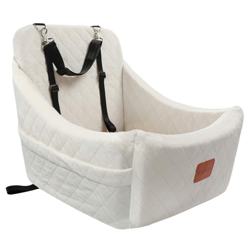 WOOAIDAGG Dog Car Seat for Medium Sized Dog,Pet Travel Car Bed with Seat Belt Channle,Fully Detachable and Washable Car Dog Seat with Adjustable Straps,3 Straps Easy to Install (Beige) - color: Beige