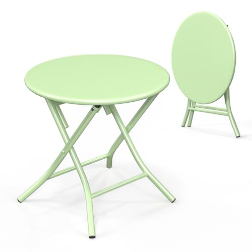 VINGLI Patio Metal Folding Side Table, Portable Small Outdoor Folding Round Table, Perfect for Indoor and Outdoor Spaces Like Balconies, Backyards, Porches, and Patios.Green（1 Pack） - color: Green