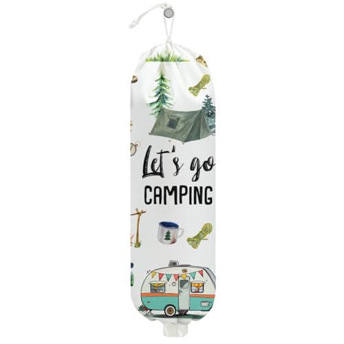 Camping Plastic Bag Holder, Wall Mount Trash Bag Holder, Tent Rv Bonfire Large Reusable Grocery Bags Organizer Storage Dispenser for Camp Kitchen Pantry, Camping Gifts for Women Men friends Camper - color: Camper Decor