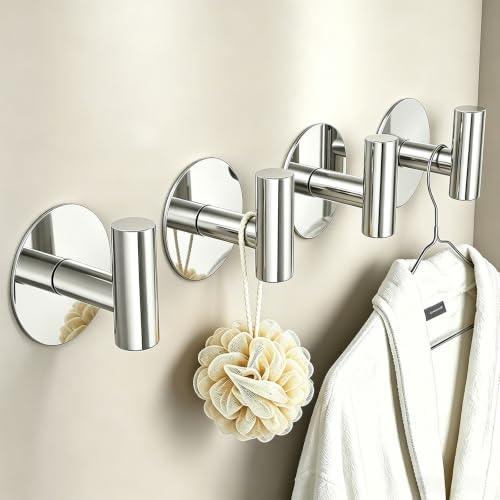 Stainless Steel Adhesive Hooks, Heavy Duty Wall Hooks, Towel Hooks for Hanging Robes, Aprons, Coats and Hats in Bathrooms,Kitchens and Hotels(2 Pack, Chrome) - color: Chrome, size: Adhesive "T" Shape- 2 Pack