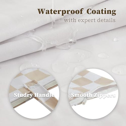 Ohocut Checkered 2 Pcs Large Travel Laundry Bags for Dirty Clothes, Aesthetic Trendy Waterproof Washable Laundry Bag with Handle for Travel, Gym, Swimming Pool, Beige - color: Beige