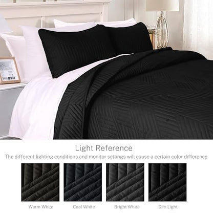 Exclusivo Mezcla Ultrasonic King Quilt Bedding Set, Lightweight Black Bedspreads Soft Modern Geometric Coverlet Set for All Seasons (1 Quilt and 2 Pillow Shams) - color: Black, size: King (96"x104")