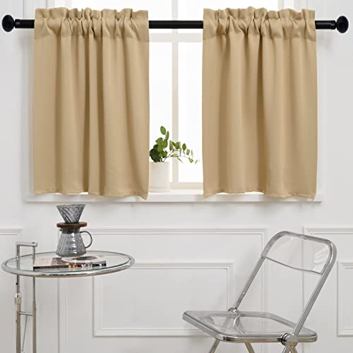 Pickluc Blackout Curtains 45 Inches Long 2 Panels, Room Darkening Tiers with Rod Pocket, Short Black Out Curtain for Small Window, 42" Wide and 45" Length, Set of Two, Beige. - color: Beige, size: 42"W x 45"L (Pack of 2)
