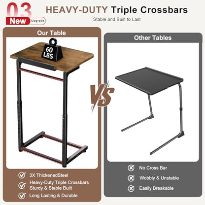 Tv Tray Table Set of 2, Living Room Table Sets 8-Level Adjustable Height Couch Side Table,90° Tilt Angle foldable End Table,Laptop Table with Phone & Tablet Slot Dinner Tray Desk for Recliner/Sofa/Bed - size: 2 Pack