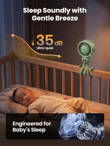 Warmco Portable Stroller Fan, 4000mAh Rechargeable Clip On Fan with Flexible Tripod (Up to 15H), 4 Speeds, LED Display, Detachable Grille, Quiet Operation, for Car Seat, Crib & Treadmill - color: Green