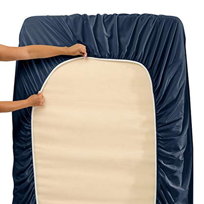 Hearth & Harbor Twin Size Sheets - 3 Piece Bed Sheet Set, Hotel Luxury Double Brushed Bed Sheets - Extra Soft Bedding Sheets & Pillowcases, Twin, Navy Blue - color: Navy Blue, size: Twin