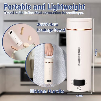 Travel Electric Kettle Portable Mini Kettle,Small Hot Water Boiler with 4 Temperature Settings,304 Stainless Steel,Fast Boiling Water with Auto Shut-Off and Boil Dry Protection,400ml (Beige, 400ML) - color: Beige