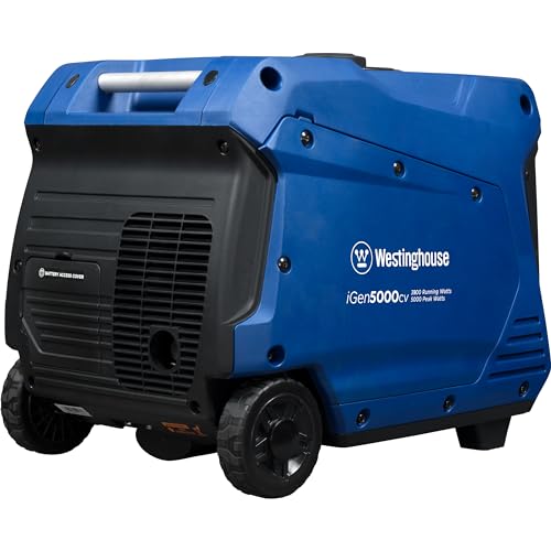Westinghouse 5000 Peak Watt Super Quiet Portable Inverter Generator, Wheel & Handle Kit, RV Ready 30A Outlet, Gas Powered, CO Sensor, Parallel Capable,Blue - style: 5000 Watts - Gas Only - Recoil Start