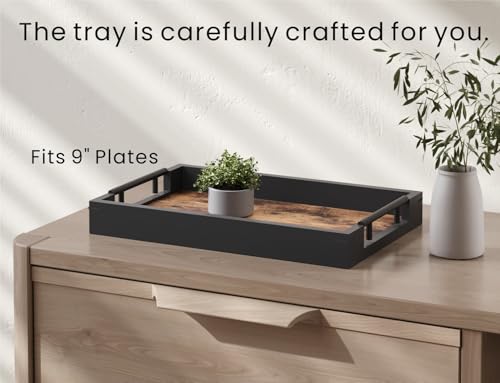 Fibogollo Wooden Serving Tray with Metal Handles,15x9.8in Ottoman Decorative Trays Platter for Coffee Table,Living Room,Bar,Party,Medium - size: 15" x 9.8" x 1.8"