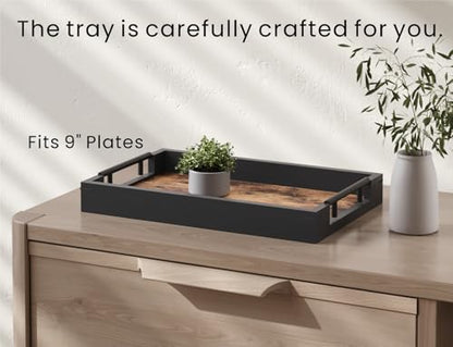 Fibogollo Wooden Serving Tray with Metal Handles,15x9.8in Ottoman Decorative Trays Platter for Coffee Table,Living Room,Bar,Party,Medium - size: 15" x 9.8" x 1.8"
