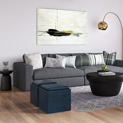 SIMPLIHOME Rockwood Cube Storage Ottoman with Tray - 17" Wide x 17" High Upholstered Vegan Leather Square Storage Ottoman in Distressed Dark Blue, Contemporary Cube Ottoman with Serving Tray - color: Distressed Dark Blue